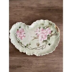 Limoges WG & Co France Hand painted  Plate Kidney Shape Side Handle Vanity
